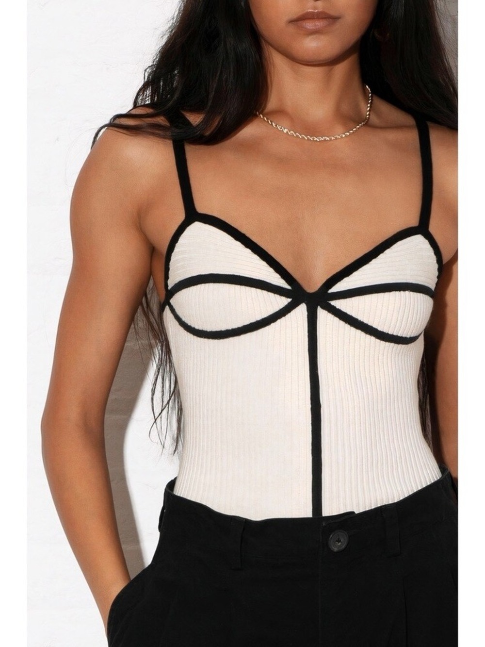 Mara Hoffman Joya Ribbed Knit Sweater Tank Top Cream Black Size S